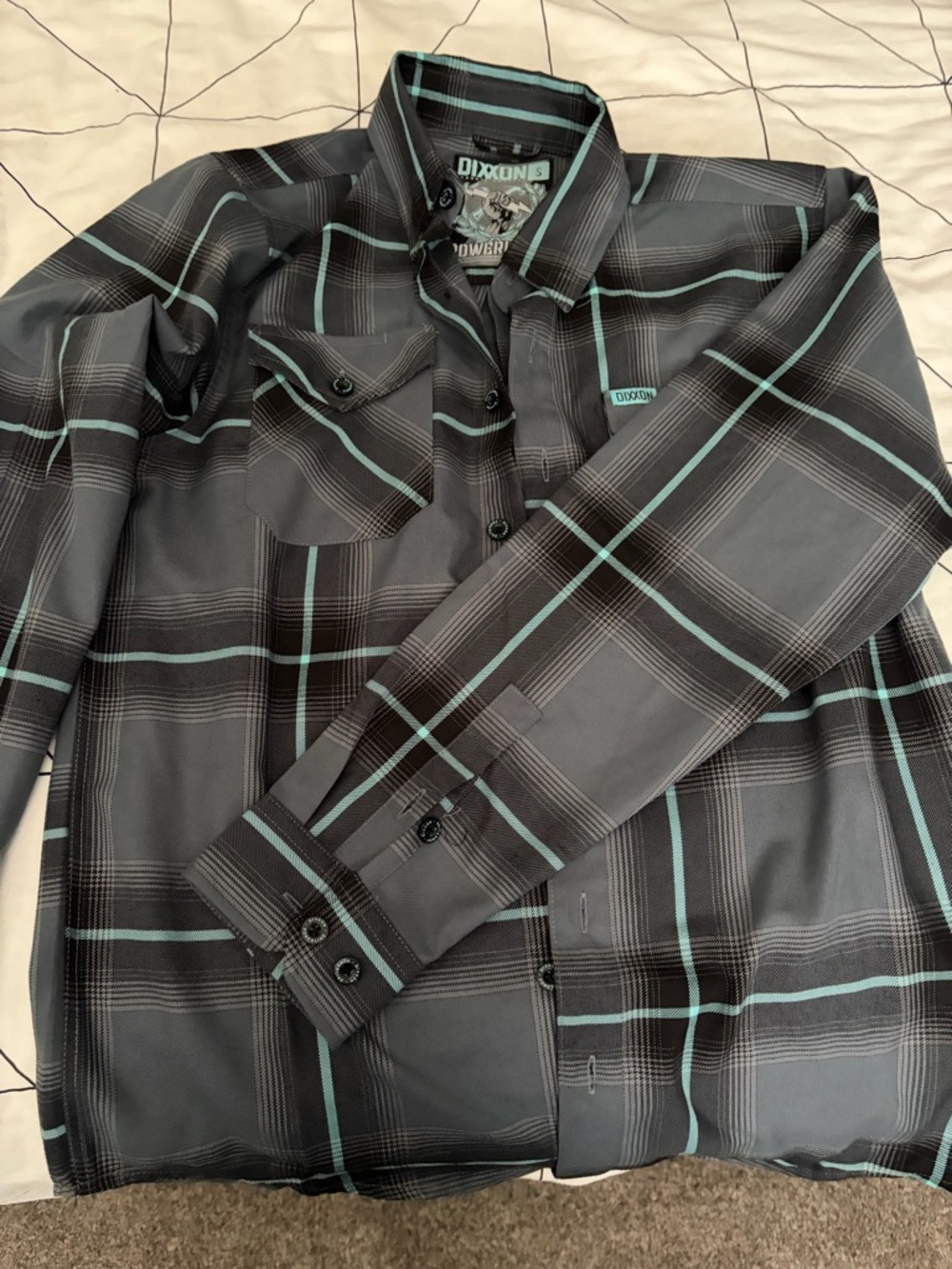 DIXXON Charcoal Plaid Shirt Jacket with Teal Stripes - POWERLINE